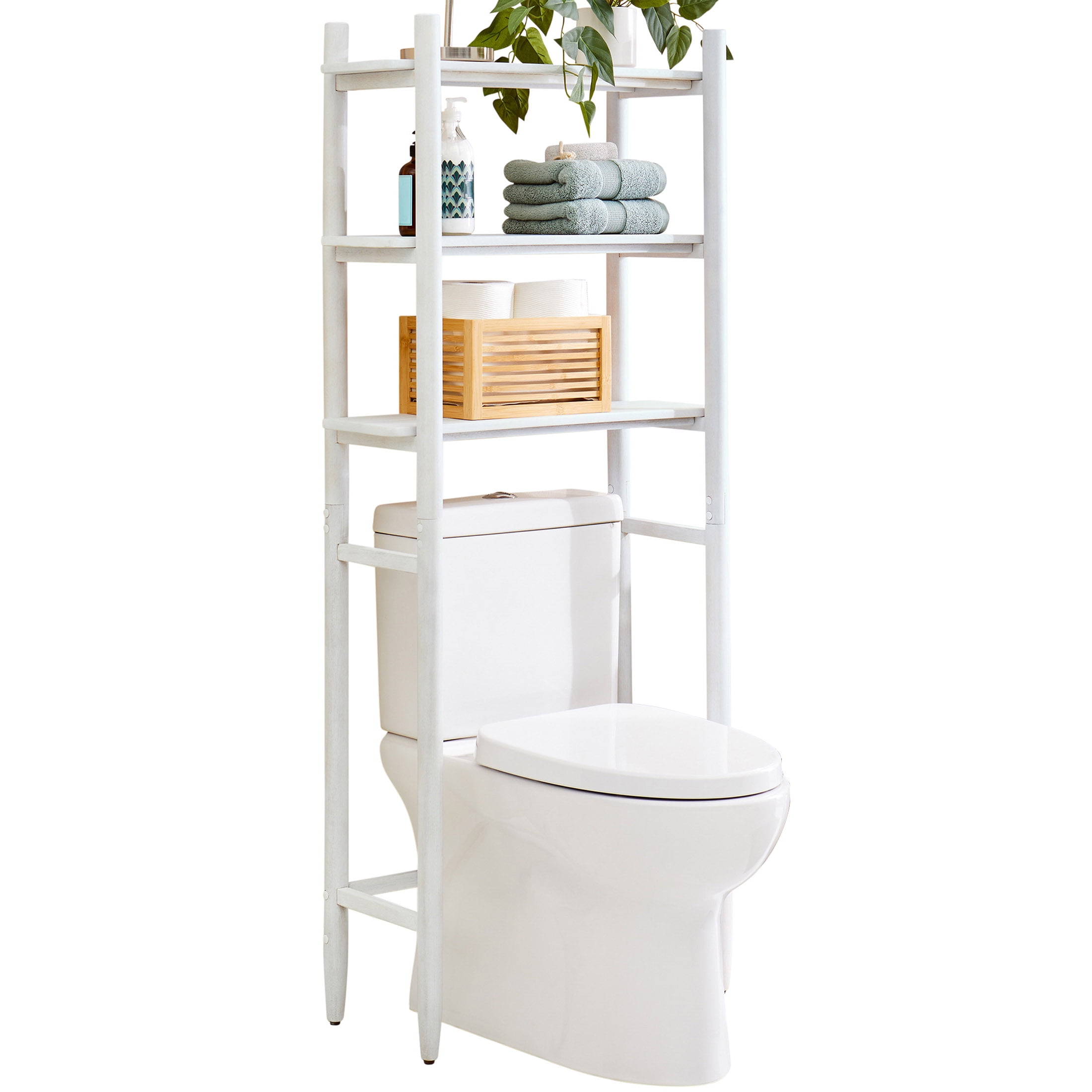 Better Homes & Gardens Springwood Acacia Wood over-the-Toilet Space Saver Cabinet, 3 Shelves, White
