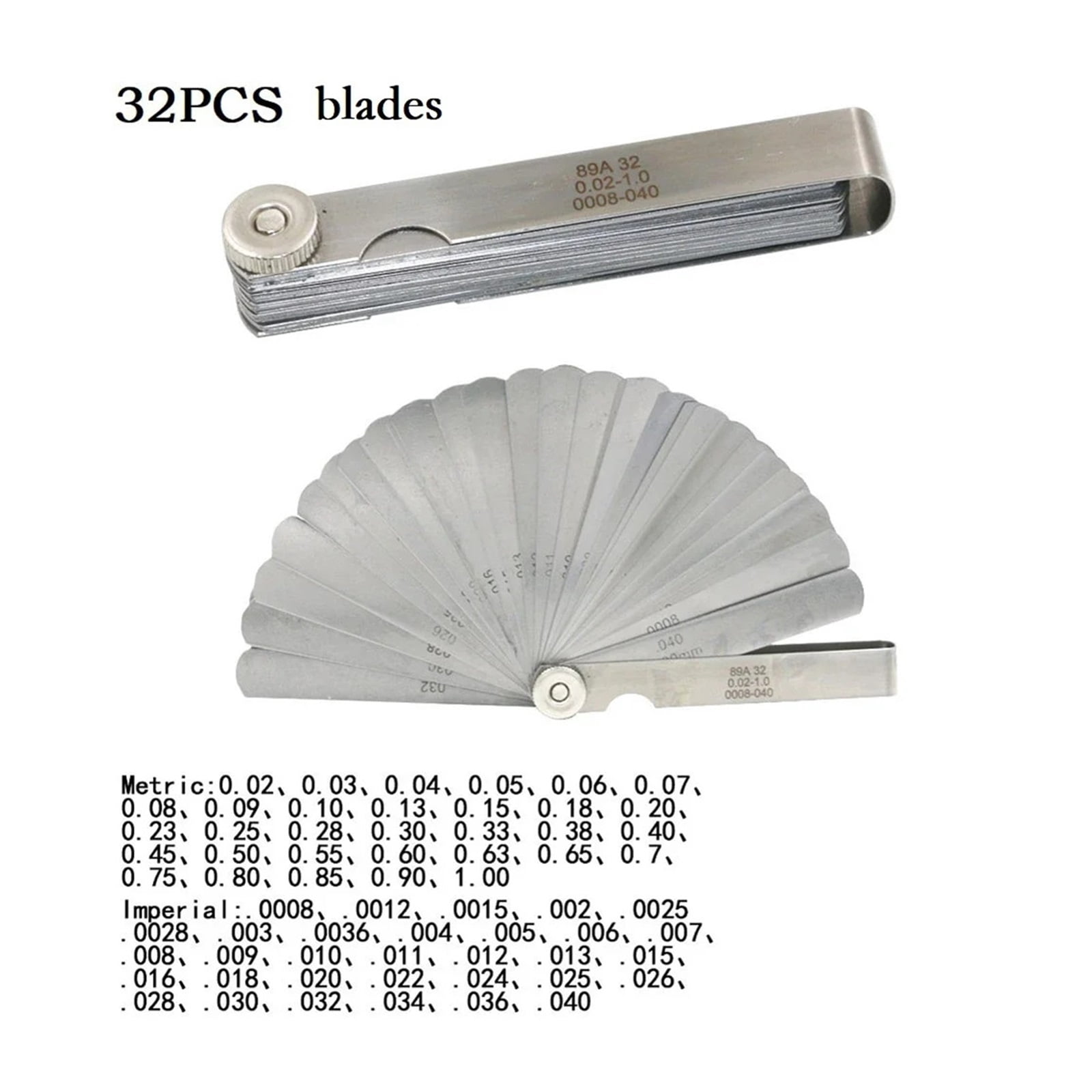 32 Blades Feeler Gauge Stainless Steel Metric 0.02-1.00mm Gap Feeler Gauge Measurement Tool For Engine Valve Adjustment ,Easy Identification