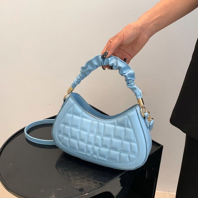 Bolso de hombro para mujer PU Crossbody Bag plisado Casual Simple Messenger Bag (Azul)