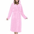 thumbnail image 3 of Womens Robes Plush Fleece Hooded Bathrobe Thick Nightgown with Pockets Sleepwear Robe Powder XL, 3 of 8