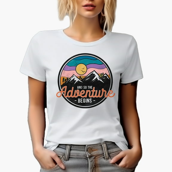 And So the Adventure Begins with Mountains Art Merch Gift, White T-Shirt, Small