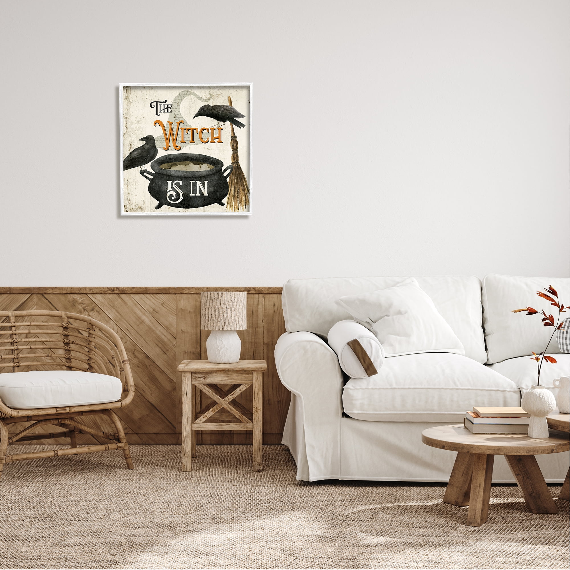 Stupell Industries Witch is In Phrase Cauldron Holiday Painting White Framed Art Print Wall Art, 24 x 24