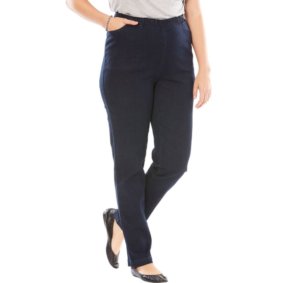 Woman Within Plus Size Straight Leg Elastic Waist Stretch Fineline Denim Jean (Petite & Tall Available)