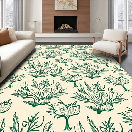 ODIKA 8'x10' Machine Washable Non-Slip Area Rug, Safari Adventure Train Expedition Wild Animal Parade 3D Textured High Traffic Rug, Ivory, 682787