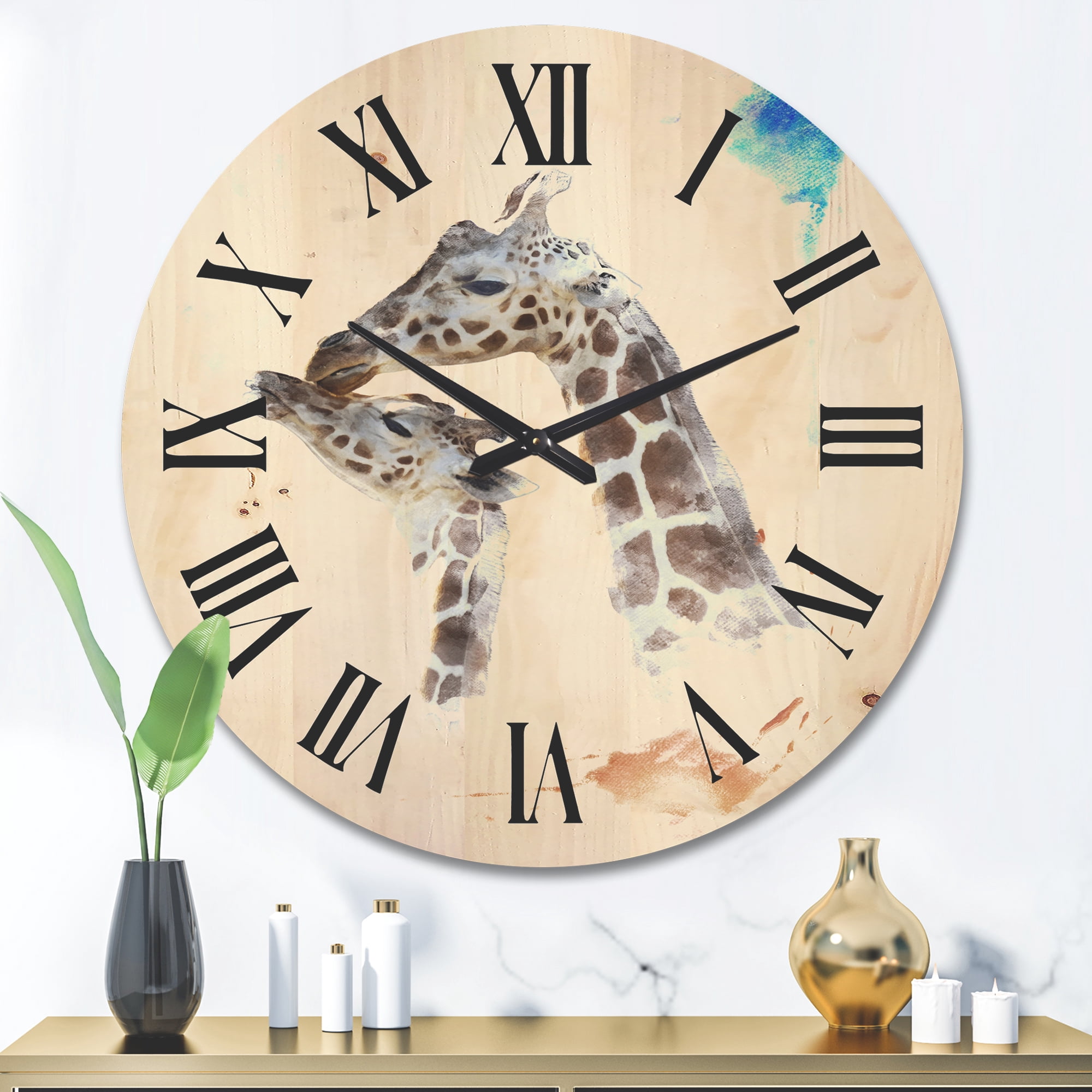 Designart 'Portrait of A Child and Giraffe' Farmhouse Wood Wall Clock