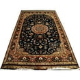thumbnail image 1 of Exclusive Navy Blue & Olive Medallion Area Rug Hand Knotted Silk Wool Carpet (9 X 5)', 1 of 9