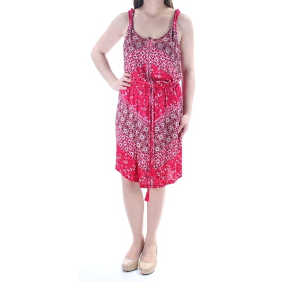 LUCKY BRAND $70 Womens New 1183 Red Printed Pleated Tie Dress XL B B