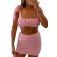thumbnail image 1 of VISgogo, traje de falda para mujer, Color sólido, plisado, correa de doble cara, chaleco ajustado con tirantes + falda de cintura alta, conjunto sencillo de dos piezas VISgogo  moda, 1 of 6