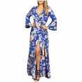 thumbnail image 1 of CEHVOM Robe Maxi Fendue Bohème à Manches Longues Évasées et Col en V Décontractée pour Femmes, 1 of 5