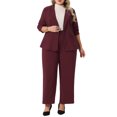thumbnail image 2 of Plus Size Suit Two Piece Outfits for Women Business Office Blazer Jacket and Pants Suit Set 1X Burgundy, 2 of 6