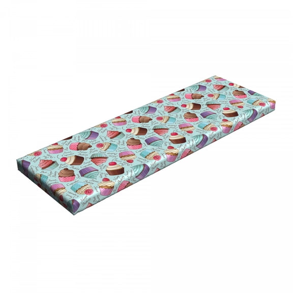 Cupcake Bench Pad, Home Bakery Theme Pastry Cakes Calligraphy with Polka Dots Ornaments Yummy, HR Foam Cushion with Decorative Fabric Cover, 45" x 15" x 2", Multicolor, by Ambesonne