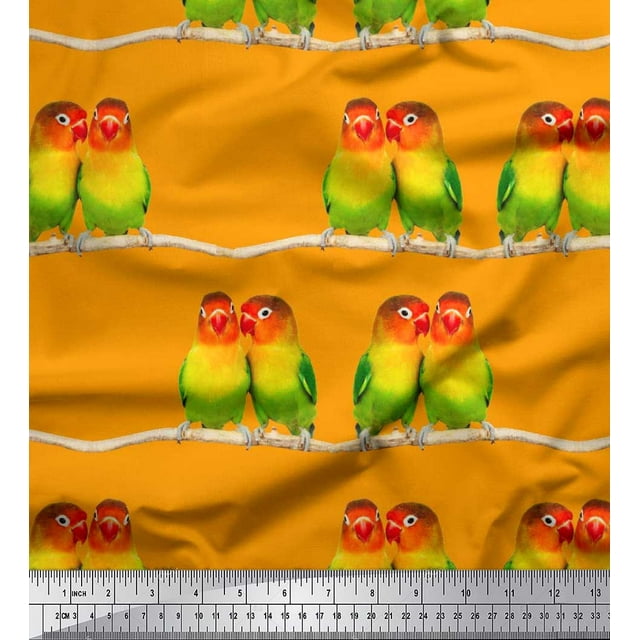 Soimoi Polyester Crepe Fabric Branch & Colorful Parrot Bird Printed Craft Fabric by The Yard 52 Inch Wide