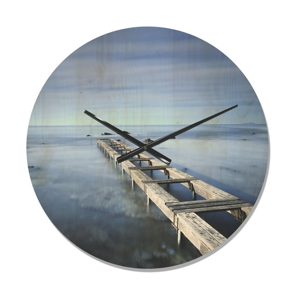 Designart 'Large Pier and Dark Blue Sky' Modern Wood Wall Clock