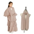 thumbnail image 2 of Kids Prayer Dress Muslim Clothes for Girls Chiffon Long Sleeve Abaya with Hijab Two Piece Maxi Islamic Set Scarf Kaftan Jilbab Beige 13-14 Years, 2 of 7