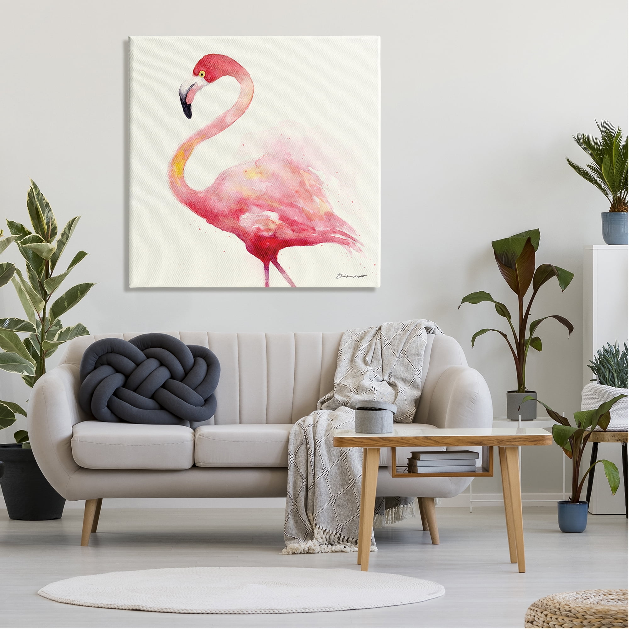 Stupell Minimal Flamingo Bird Watercolor Animals & Insects Painting Gallery Wrapped Canvas Print Wall Art