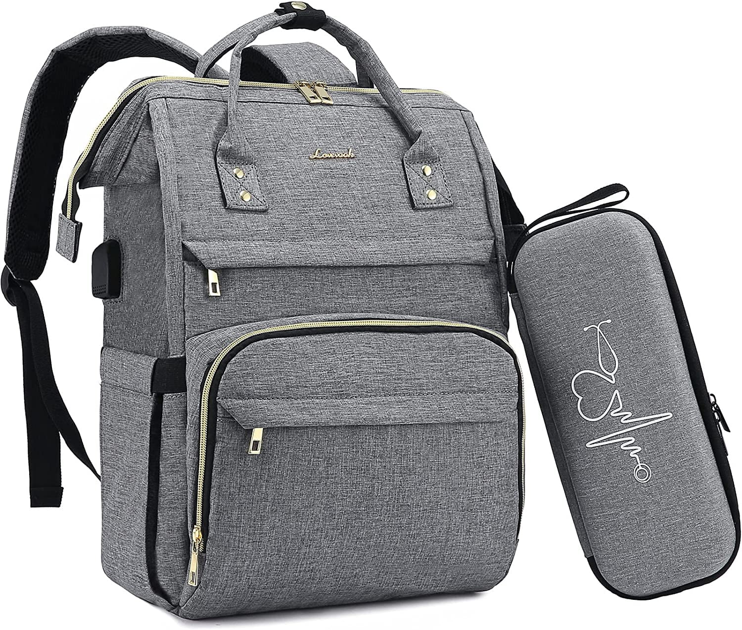 YOUIGIFTS Nurse Backpack Laptop Backpack for Women with Stethoscope Case & USB Charging Port
