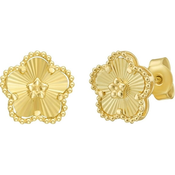 Floreo 14k Yellow Gold 10mm Radiating Textured Flower Earrings