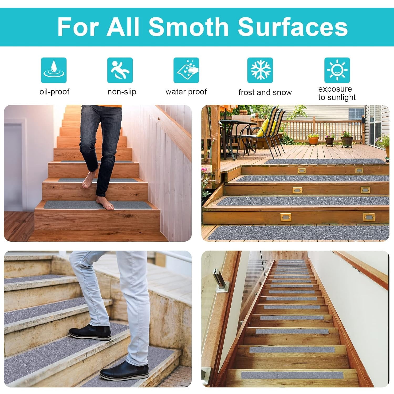 Grip Tape, Anti Slip Tape Outdoor/Indoor Waterproof, Non Slip Tape for Stair Steps, Tread Staircases, Ramps, Skateboards (Grey Tape, 9.8" x 33Ft)
