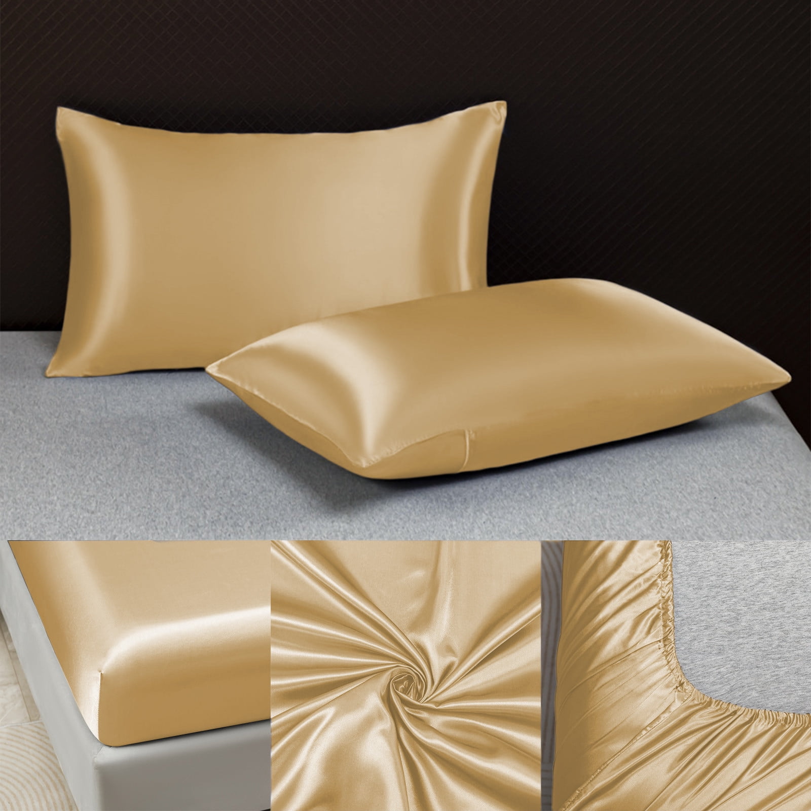 Satin Sheets Twin [3-Piece, Champagne Pink] Hotel Luxury Silky Bed Sheets - Housing Silk Satin Sheets 3 Piece, Silk Bedding Set with 1 Flat