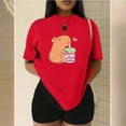 thumbnail image 3 of Playera Blusa De Capybara Tomando Refresco Ropa Divertida Para Mujer Capibara Color Rojo Talla Mediana Marca Emil SaEs, 3 of 4
