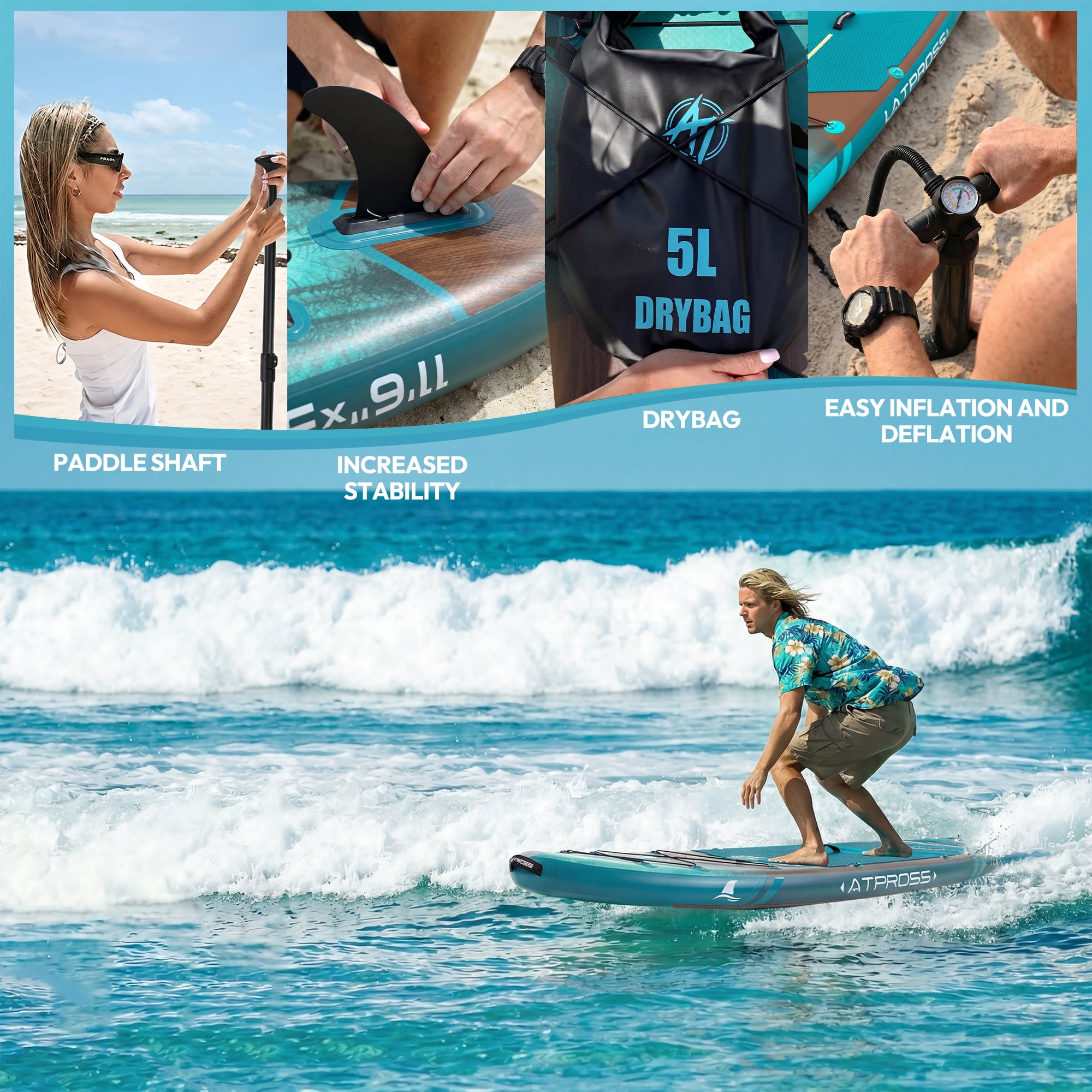 Ultifit Inflatable Paddle Board Extra Wide 450 Lbs Capacity Anti-Slip Design with SUP Accessories and Seat 11'6" x 35"