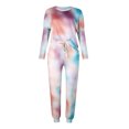 thumbnail image 5 of Women's Pajamas Lounge Set Casual Soft Tie Dye Crewneck Long Sleeve Top and Pants 2 Piece Outfits Pjs Sleepwear Ladies Clothes, 5 of 8
