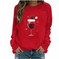 thumbnail image 2 of Mifsaly Christmas Sweatshirts for Women Long Sleeve Loose Pullover Tops Xmas Red Wine Print Crewneck Blouse Tunic Casual Funny Shirts Festival Party T-Shirts 2025 Holiday Costume, 2 of 4