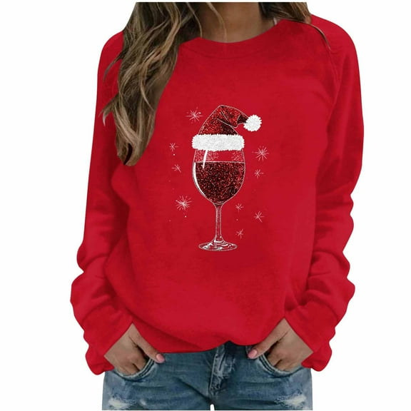 BLVB Christmas Sweatshirts for Women Red Cup Graphic Cute Tops Crewneck Pullover Holidays Fashion Outfits