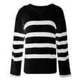 thumbnail image 4 of VISALY V Neck Pullover Sweater Knit Sweater Winter Sweaters Lapel V Neck Long Sleeve Striped Chunky Knit Oversized Pullover Sweater Crochet Sweaters Women Hoodies Pullover Warm Sweaters Black L, 4 of 5