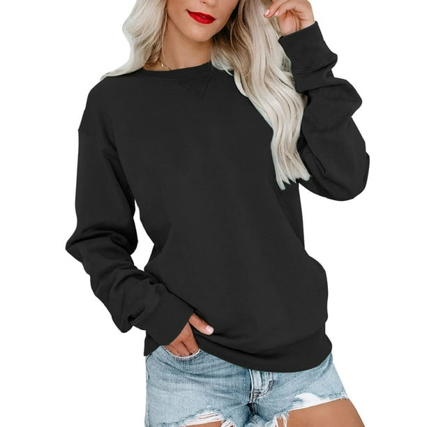 MOSHU Casual Womens Sweatshirts Long Sleeve Crewneck Tops Oversized ...