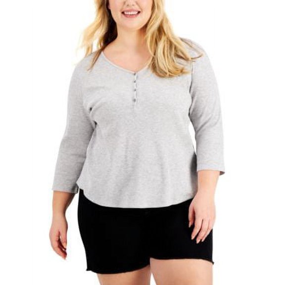 MSRP $50 Style & Co Plus Size Solid Henley Top Gray Size 3X