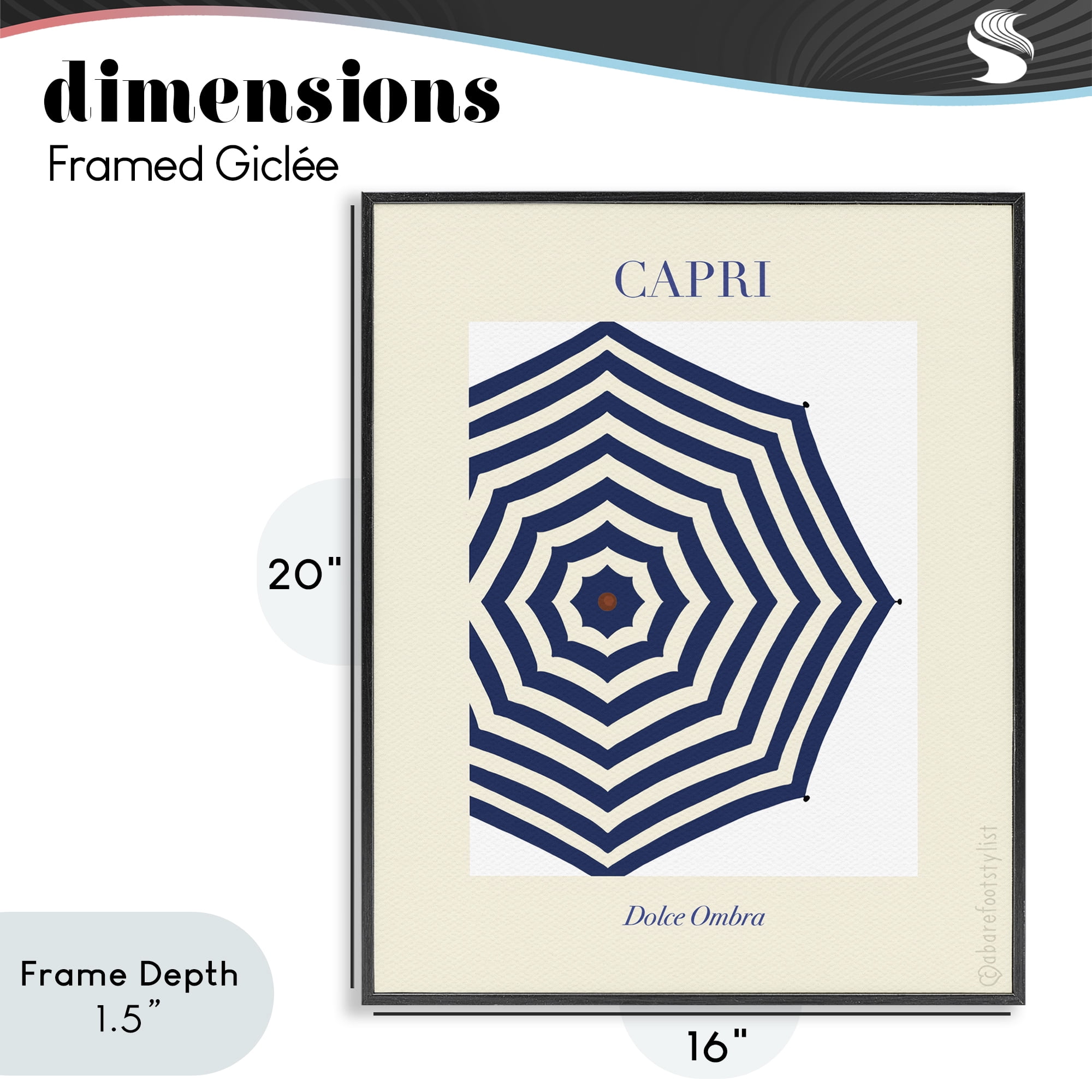 Stupell Industries Capri Striped Umbrella Black Framed Giclee Art, design by A Barefoot Stylist