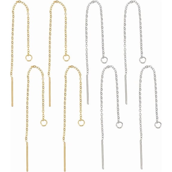 2 Color 8pcs Threader Earrings Stainless Steel Earring Thread for Women Gold Silver Chain Threaded Earrings for DIY Jewelry Making Christmas Jewelry Gift for DIY