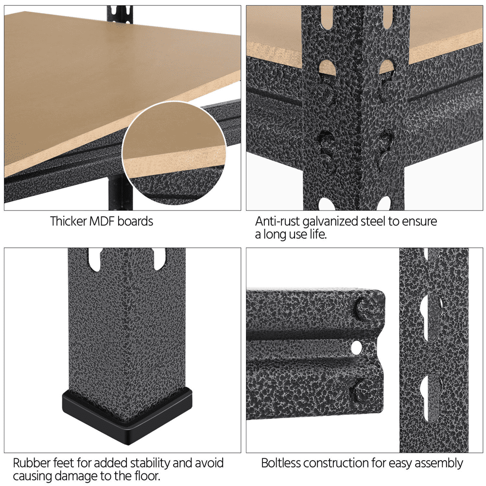 Fullfurnique 73.5″ Height 5 Tiers Adjustable Boltless Storage Shelf, Black