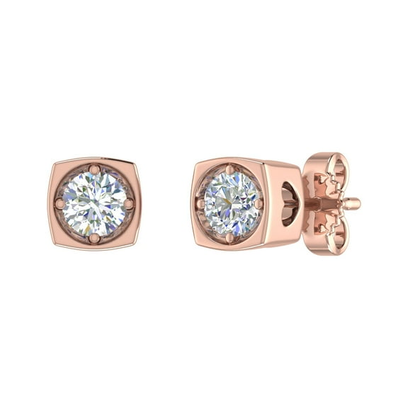 1/2 Carat Diamond Stud Earrings with Sideway Heart in 10K Rose Gold