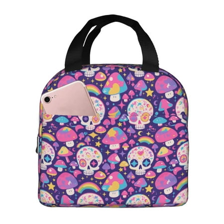 Insulated Lunch Bag for Women Men - cute rainbow mushroom Skull Leakproof Cooler Lunch Box for Women Men  Lunch Tote Bags for Work School Picnic Travel