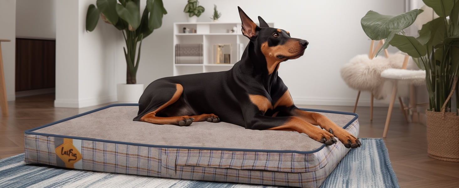 Laifug Orthopedic Memory Foam Dog Bed with Durable Waterproof Liner and Removable Washable Cover