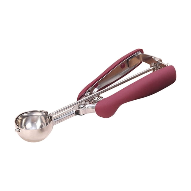 Stainless Steel Ice Cream Scoop, Melon Baller, Dessert Spoon, Ergonomic Handle, Easy Clean, Red Kitchen Tool