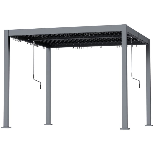 Pergola à Persiennes 10 X 10 Pi avec Toit Métallique Ajustable, Pavillon Extérieur à Toit Rigide en Aluminium avec Système de Drainage Caché, Structure Gris Foncé Résistante à la Rouille pour Patio et Jardin