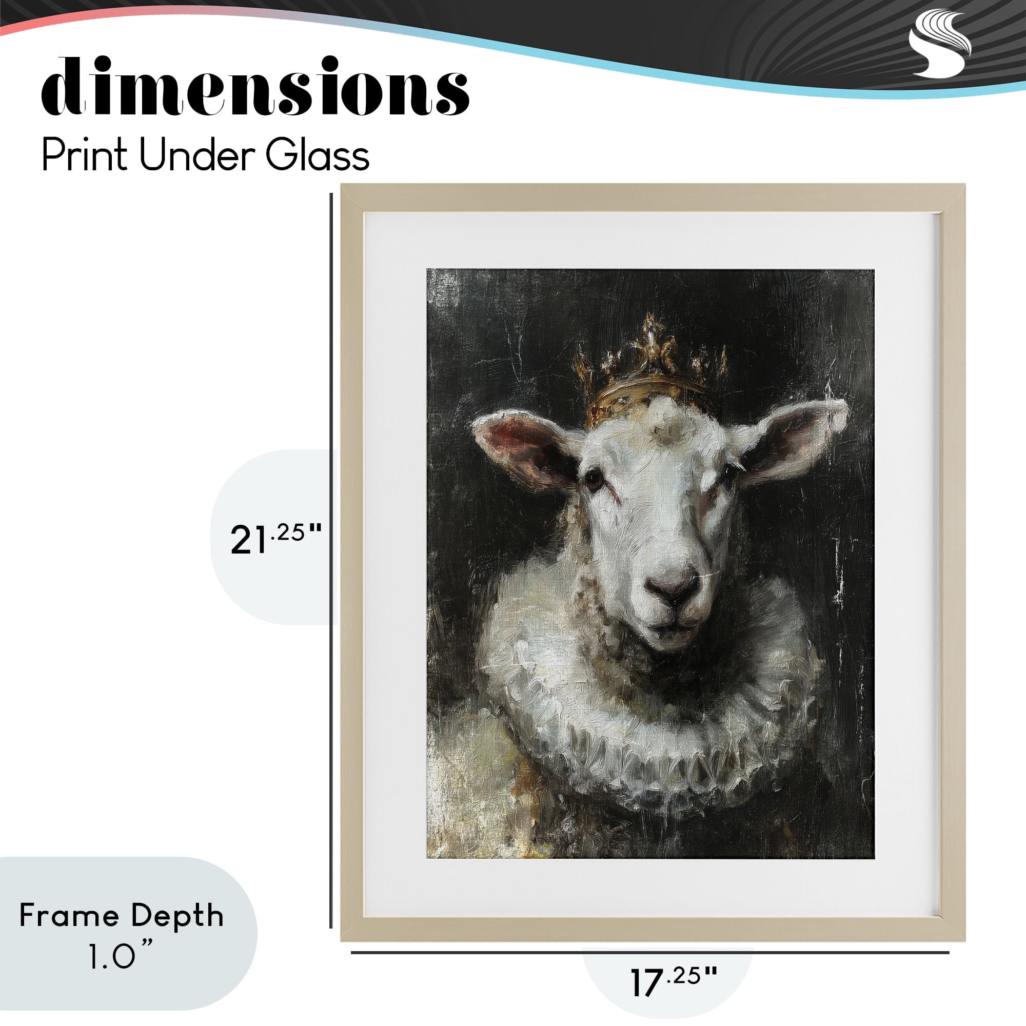 Stupell Industries Crowned Sheep Portrait Birch Framed Print Under Glass, design by Svetlana Aleynikova
