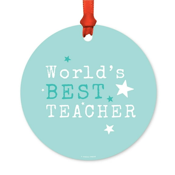 Round Metal Christmas Ornament, World's Best Special Ed Teacher, Includes Ribbon and Gift Bag