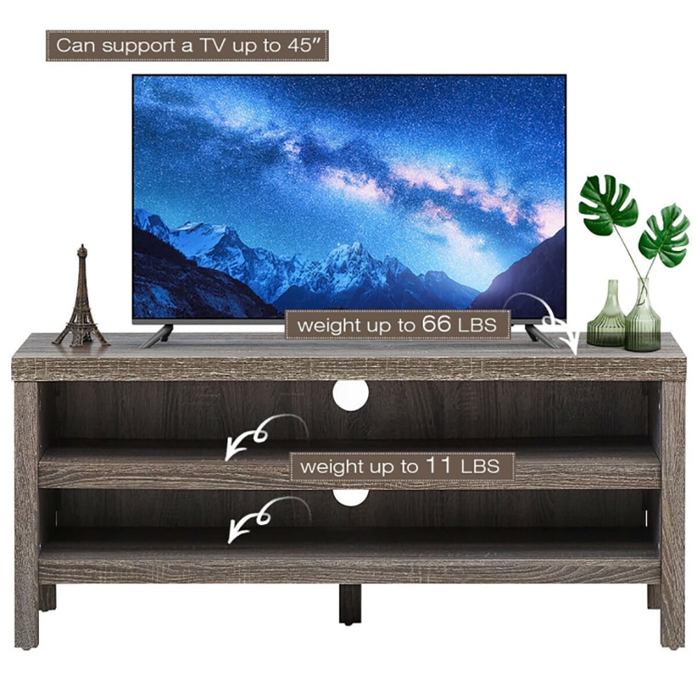 Finihen TV Stand, TV Cabinet, 3-Tier TV Stand Console Cabinet for TV's up to 45 Inch with Storage Shelves, Media Entertainment Center with Storage, for Living Room, Bedroom, Gray