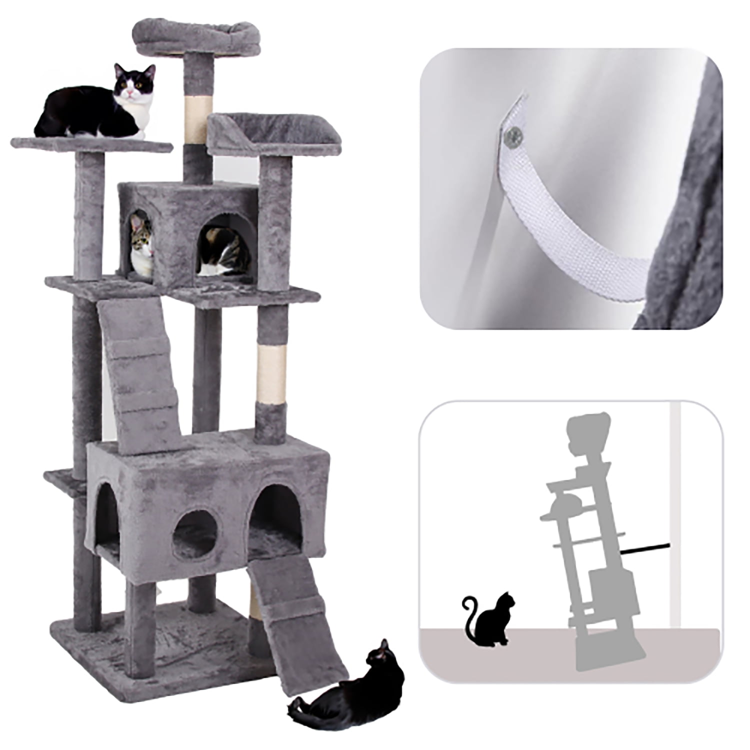 Kadyn Cat Climbing Frame, 60" Cat Tree for Large Cats, Cat Tower, Gray Cat Tree Condo Kadyn Cat Climbing Frame, 60" Cat Tree for Large Cats, Cat Tower, Gray Cat Tree Condo