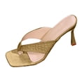 thumbnail image 5 of Rokment Kitten High Heels Flip Flops Dress Slides Sandals for Women Ladies 2026 Summer Fashion Casual Leather Open Square Toe Thong Slip on Dressy Pumps Wide Feet Gold Size 8, 5 of 6
