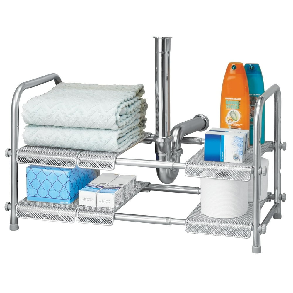 iDesign 2 Tier Expandable Shelf Under Sink Organizer, Silver Walmart