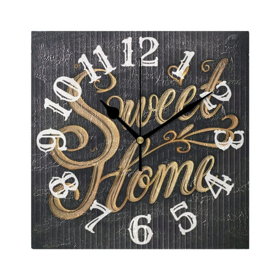 Sweet Home Gold Wall Clock Square Silent Non Ticking Battery Operated Clock for Home Bathroom Kitchen Bedroom Living Room