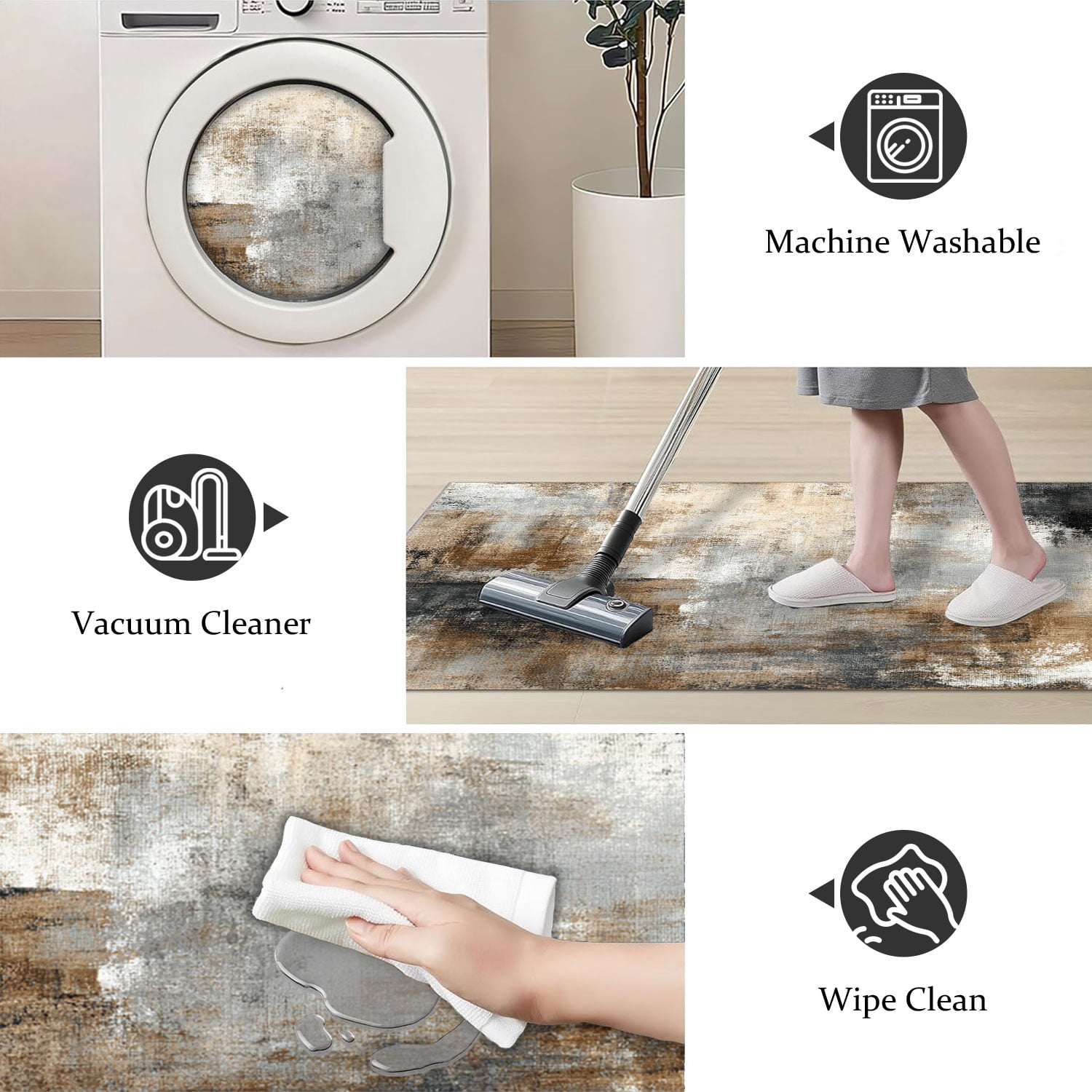 3-Piece Farmhouse Striped Kitchen Rug Set Anti-Slip Backing, Machine Washable Distressed Floor Mats for Kitchen Hallway Bathroom Laundry Room Christmas Decor