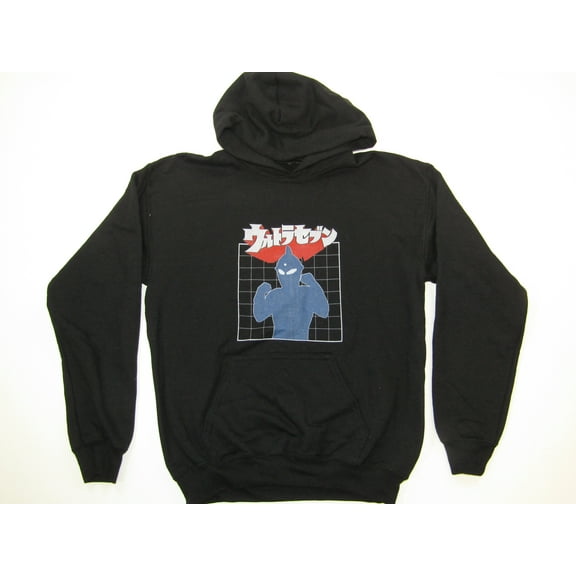 Ultraman Blue Character Silhouette with Kanji Logo Youth Black Hoodie-Medium