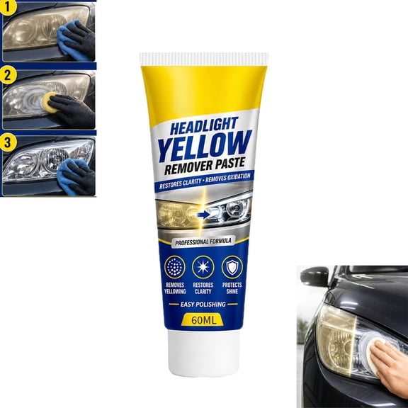 Headlight Restoration Repair Paste 60ml, Car Headlight Cleaner Polish, Removes Yellowing Oxidation Haze, UV Protective Coating Restores Clear Vision for Auto Lenses