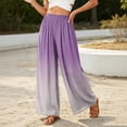 thumbnail image 6 of Gradient Ombre Wide Leg Pants for Women, High Waist Flowy Palazzo Trousers - Boho Summer Beach Vacation Bottoms Purple XL, 6 of 7